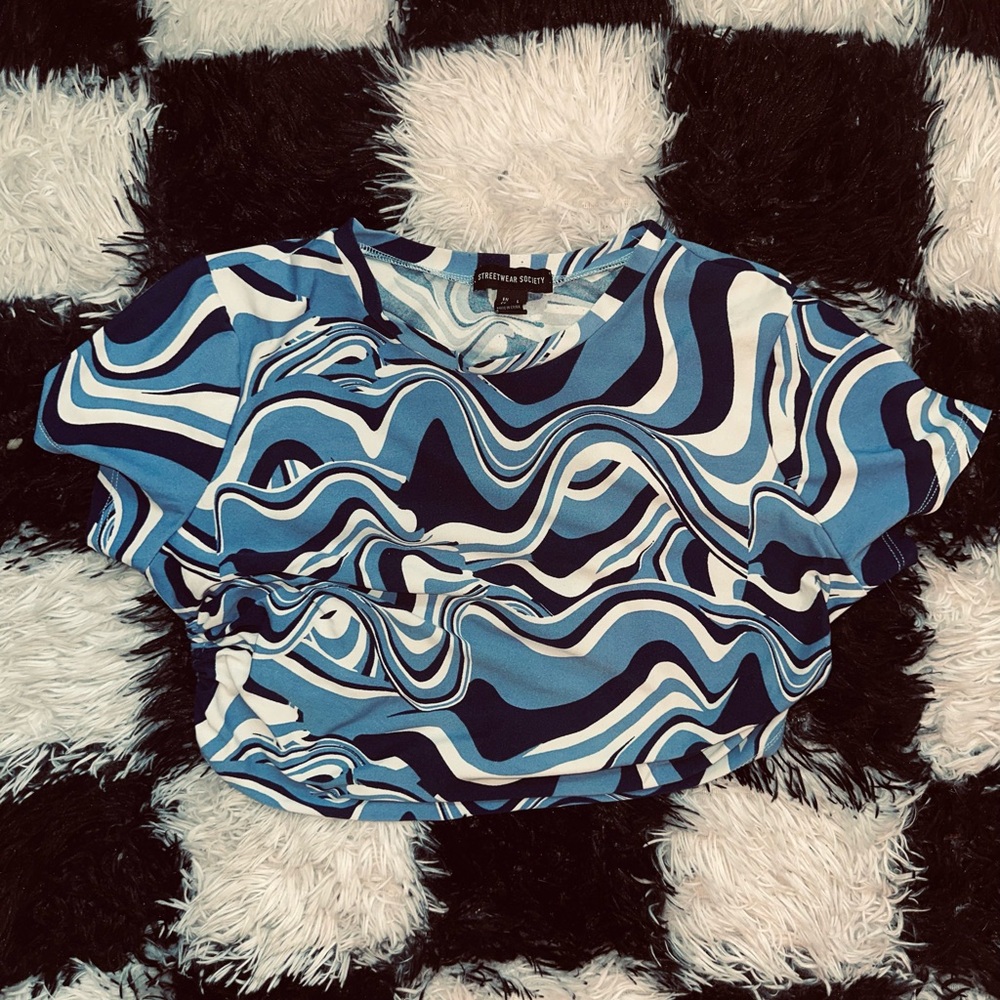 Streetwear Society Blue and White Wave Crop Top